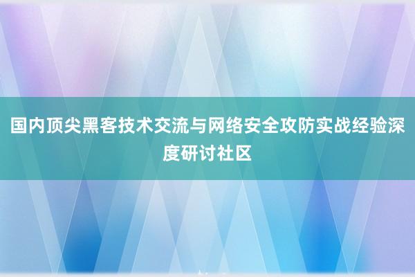 国内顶尖黑客技术交流与网络安全攻防实战经验深度研讨社区